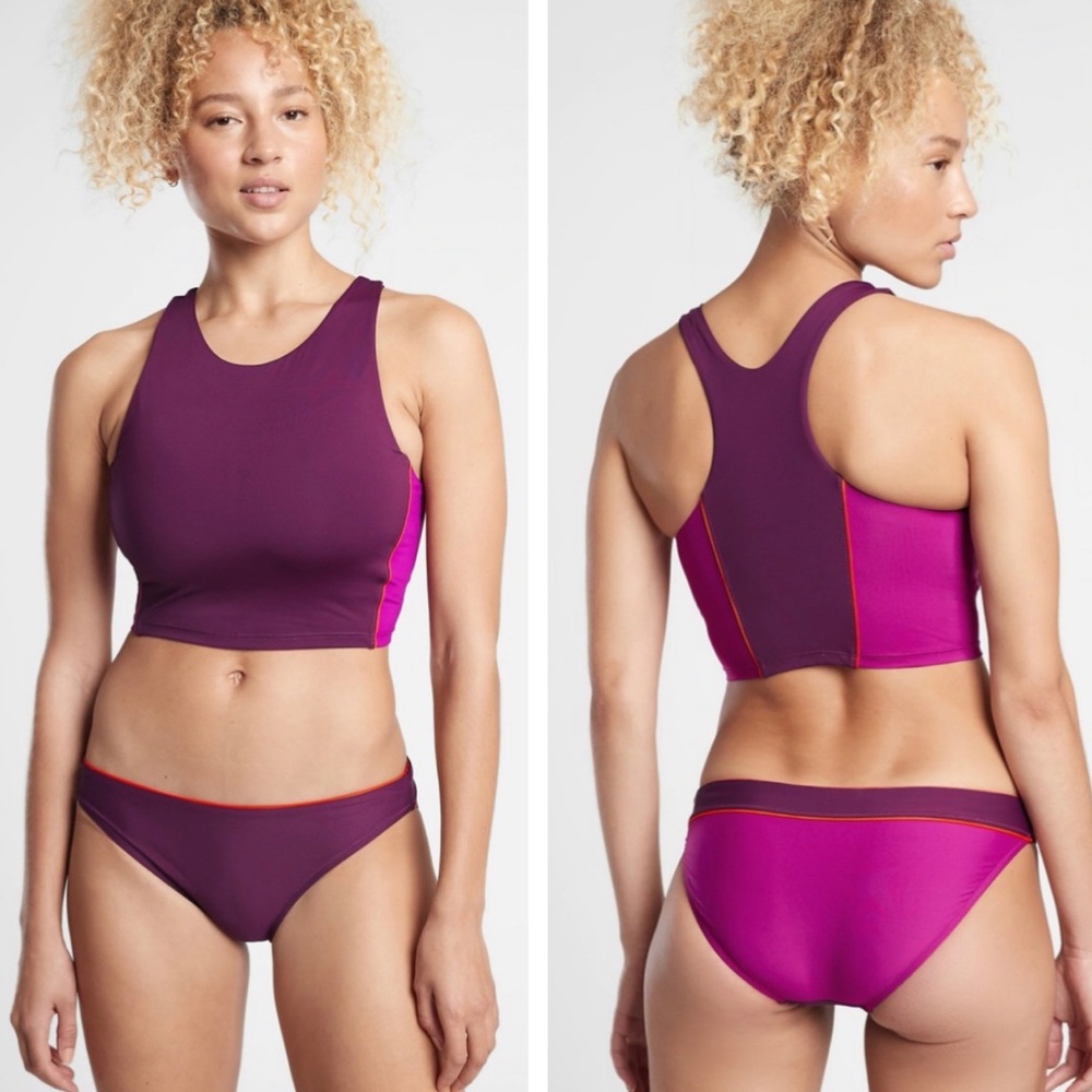 Athleta D-DD Colorblock Crop Bikini Top Swim Medium Velvet Plum